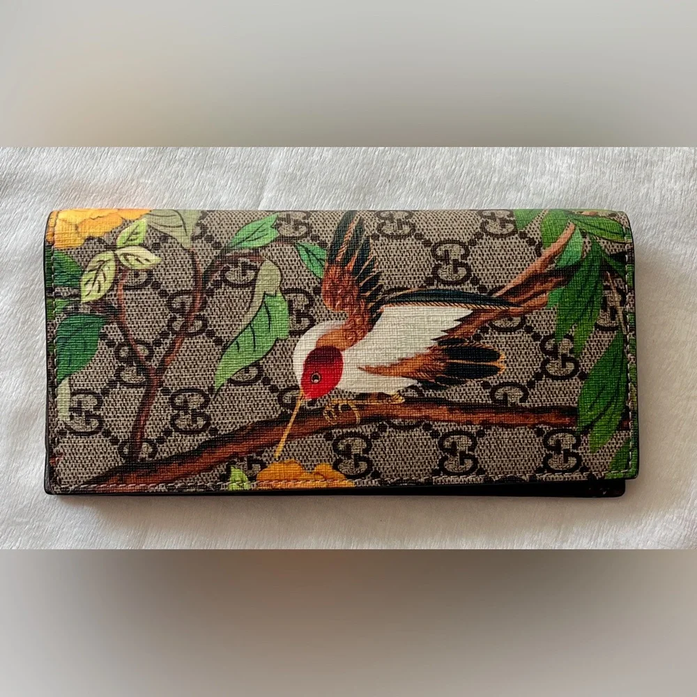 Gucci Bifold Wallet Tian Print GG Coated Canvas Long